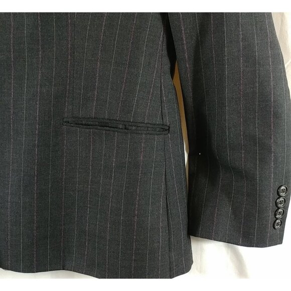 Chap's Men's Gray & Pink Stripes Long Sleeve Wool Suit Buttoned Jacket Size 38 R - Picture 6 of 11